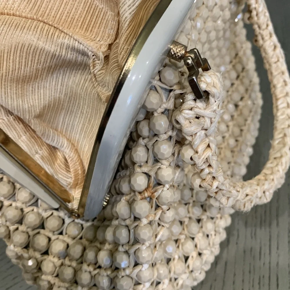 Vintage LEFCORT Elegant Cream Beaded Handbag - Picture 14 of 16